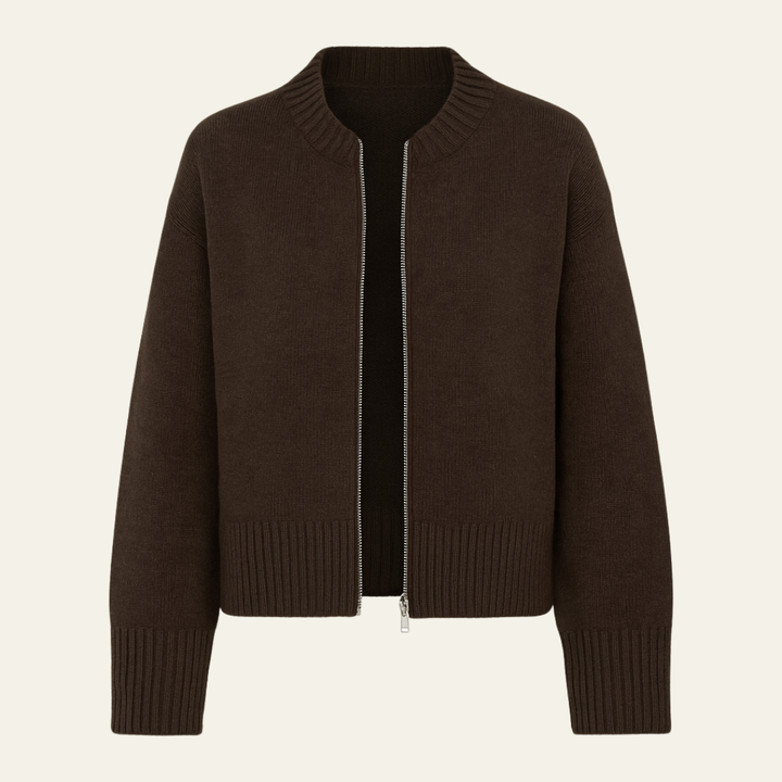 Damesvest met ritssluiting, opstaande kraag en lange mouwen