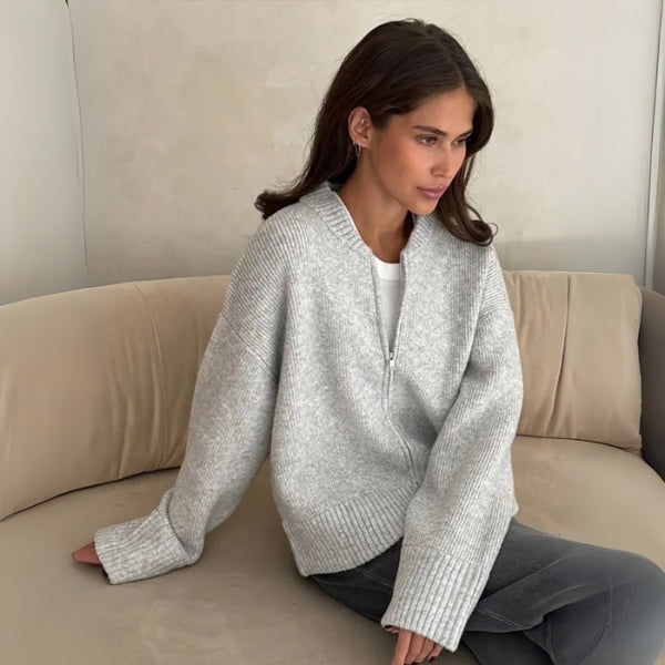 Damesvest met ritssluiting, opstaande kraag en lange mouwen