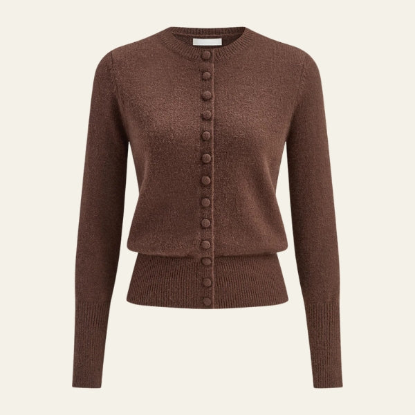 Damesvest met ronde hals, knoopsluiting en lange mouwen