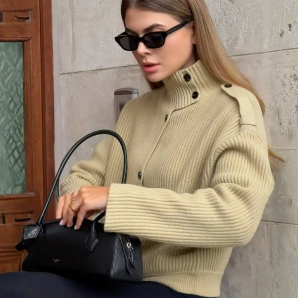 Damesvest met opstaande kraag, knoopsluiting en lange mouwen