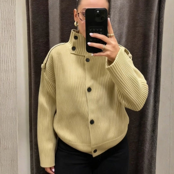 Damesvest met opstaande kraag, knoopsluiting en lange mouwen