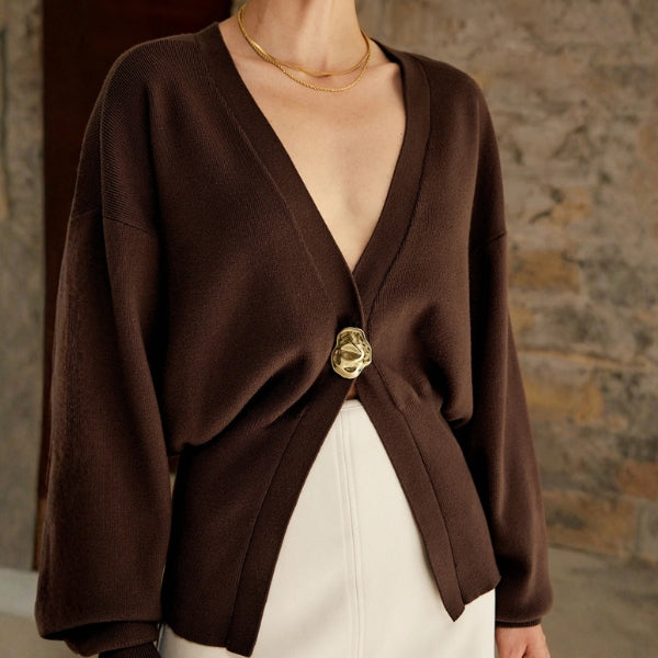 Damesvest met V-hals, knoopsluiting en lange mouwen