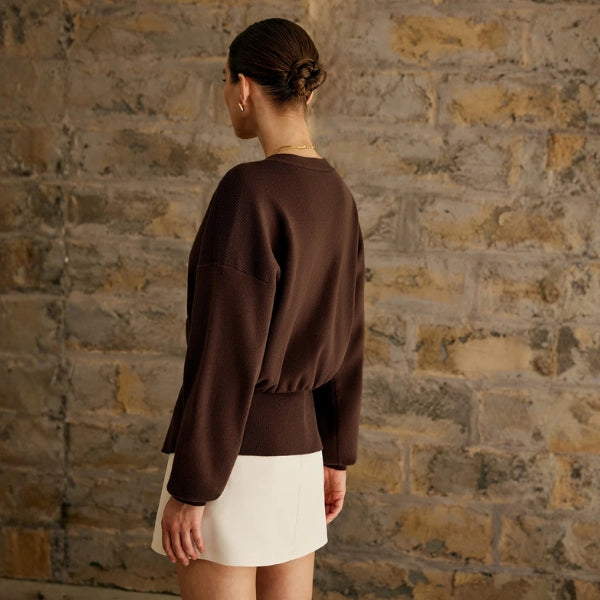 Damesvest met V-hals, knoopsluiting en lange mouwen