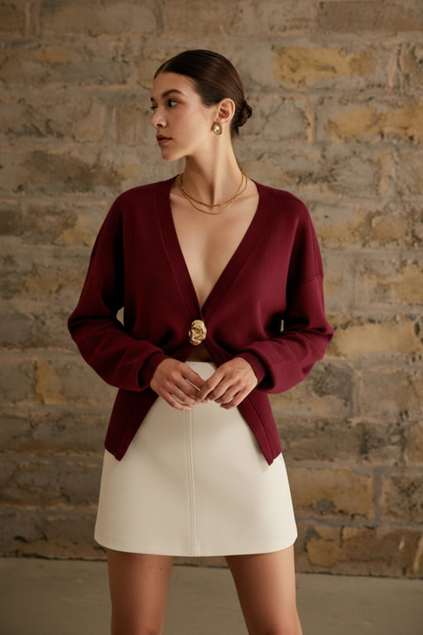 Damesvest met V-hals, knoopsluiting en lange mouwen