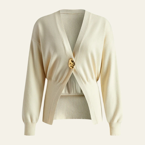 Damesvest met V-hals, knoopsluiting en lange mouwen