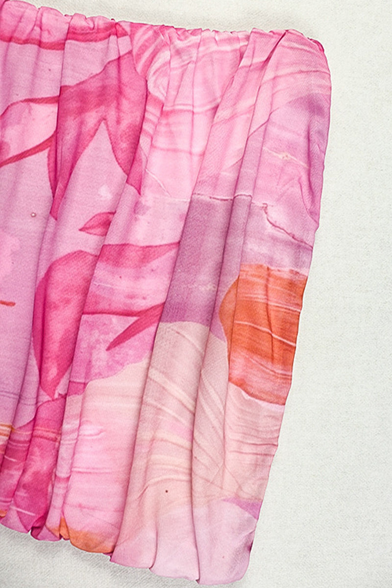 Dames strapless midijurk met gerimpeld lijfje en asymmetrische meshzoom