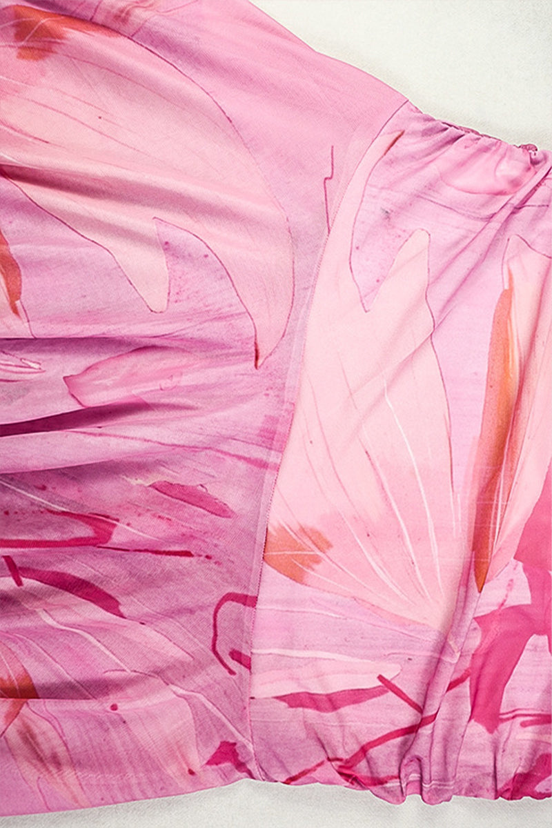 Dames strapless midijurk met gerimpeld lijfje en asymmetrische meshzoom