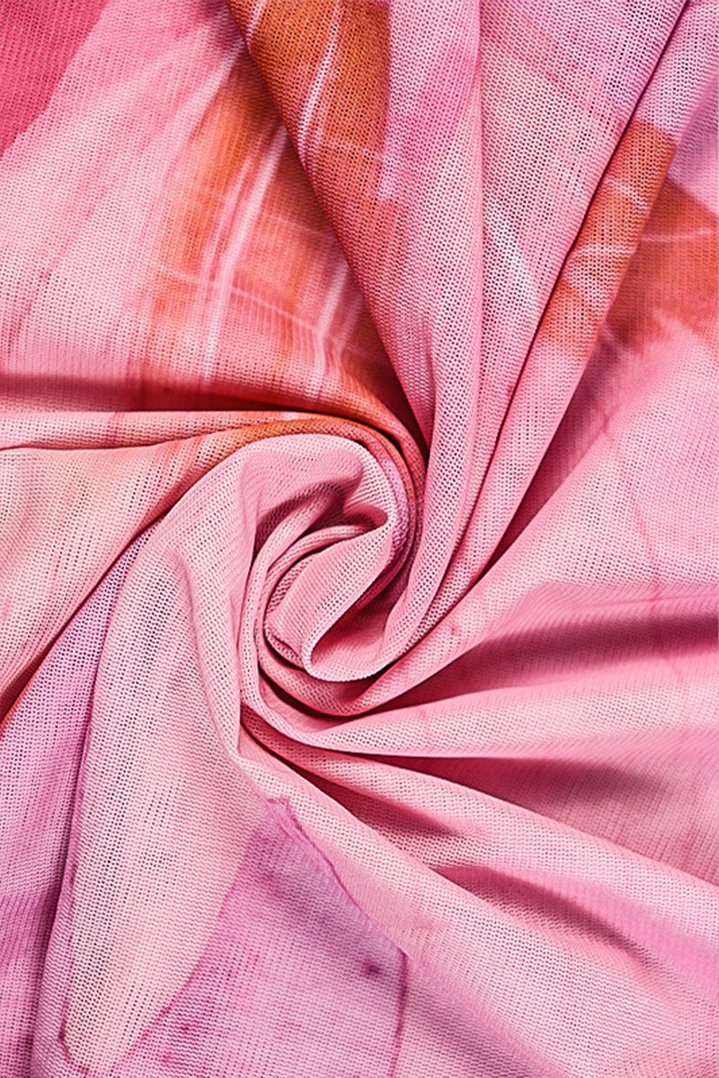 Dames strapless midijurk met gerimpeld lijfje en asymmetrische meshzoom