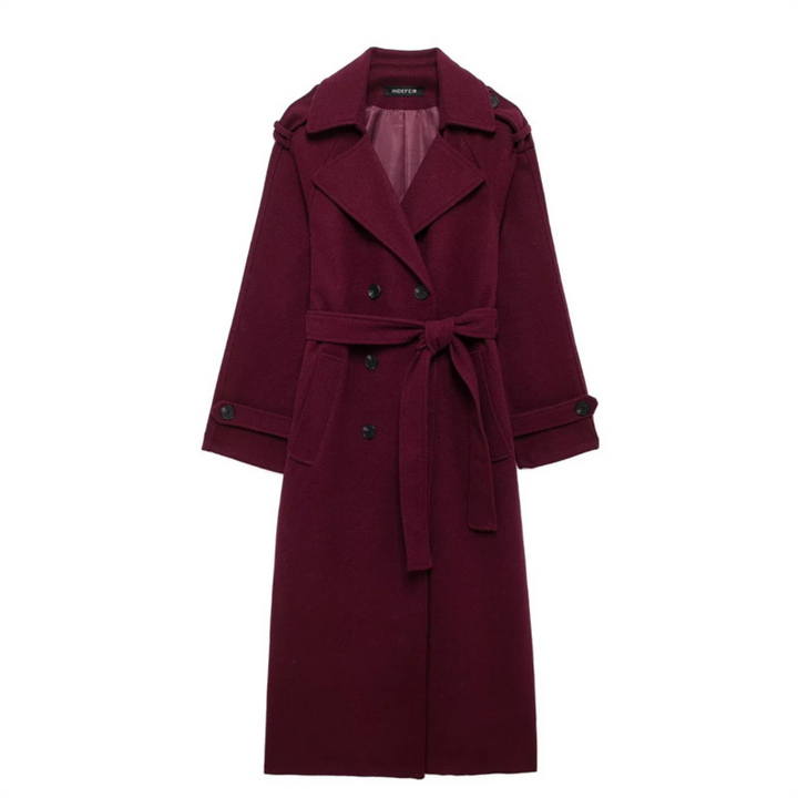 Dames trenchcoat met dubbele rij knopen en ceintuur