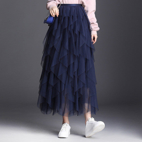 Dames tule rok met meerlagige ruches en elastische tailleband