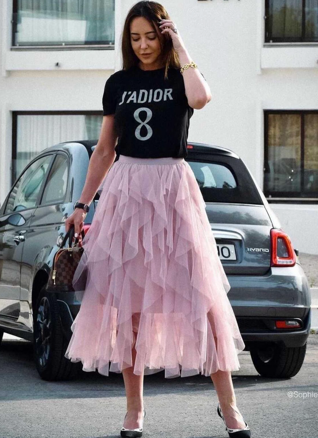 Dames tule rok met meerlagige ruches en elastische tailleband