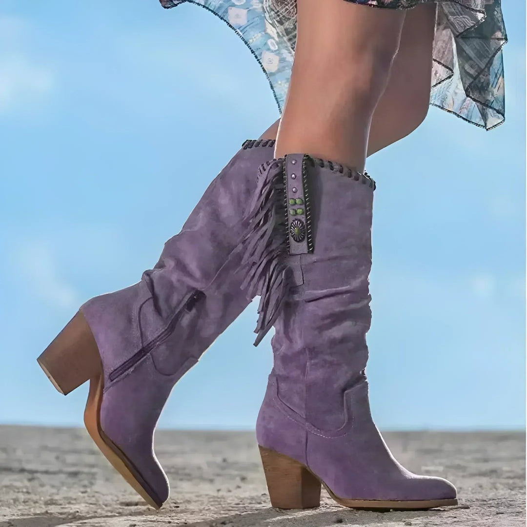 Frieda | Damen Wildleder Fransen Western Cowboy Stiefel