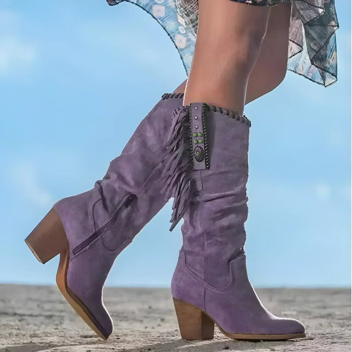 Frieda | Damen Wildleder Fransen Western Cowboy Stiefel