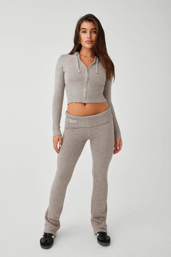 Damen Zip-Hoodie und Hose Set mit Kapuze