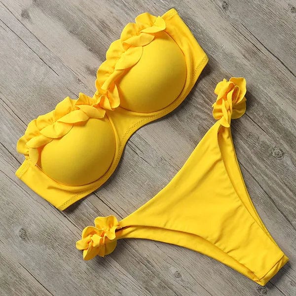 Damen Zweiteiliger Bikini mit Trägerlosem Oberteil Volants und Bindung am Rücken