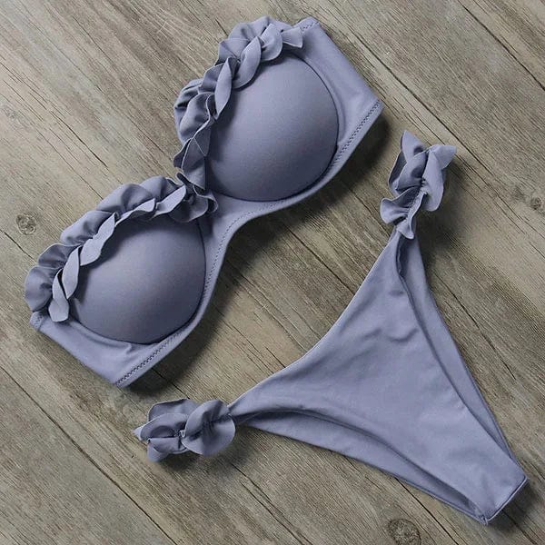 Damen Zweiteiliger Bikini mit Trägerlosem Oberteil Volants und Bindung am Rücken