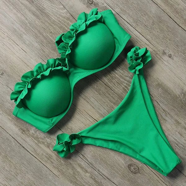Damen Zweiteiliger Bikini mit Trägerlosem Oberteil Volants und Bindung am Rücken