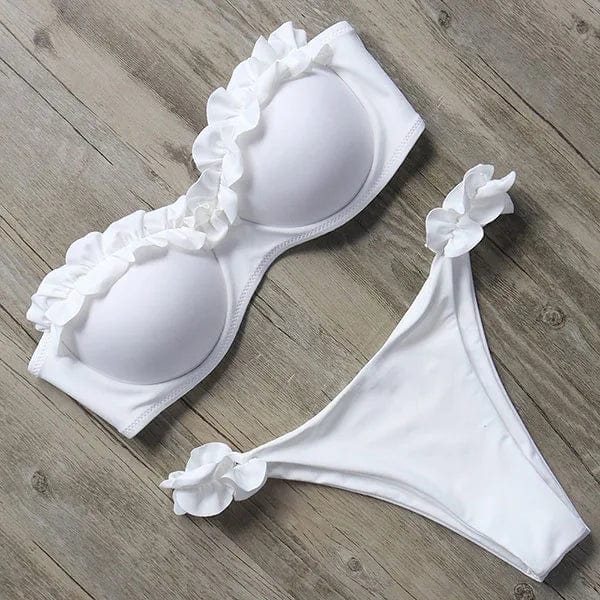 Damen Zweiteiliger Bikini mit Trägerlosem Oberteil Volants und Bindung am Rücken