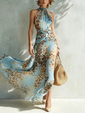 Desirè | Maxikleid mit Neckholder und Animal-Print