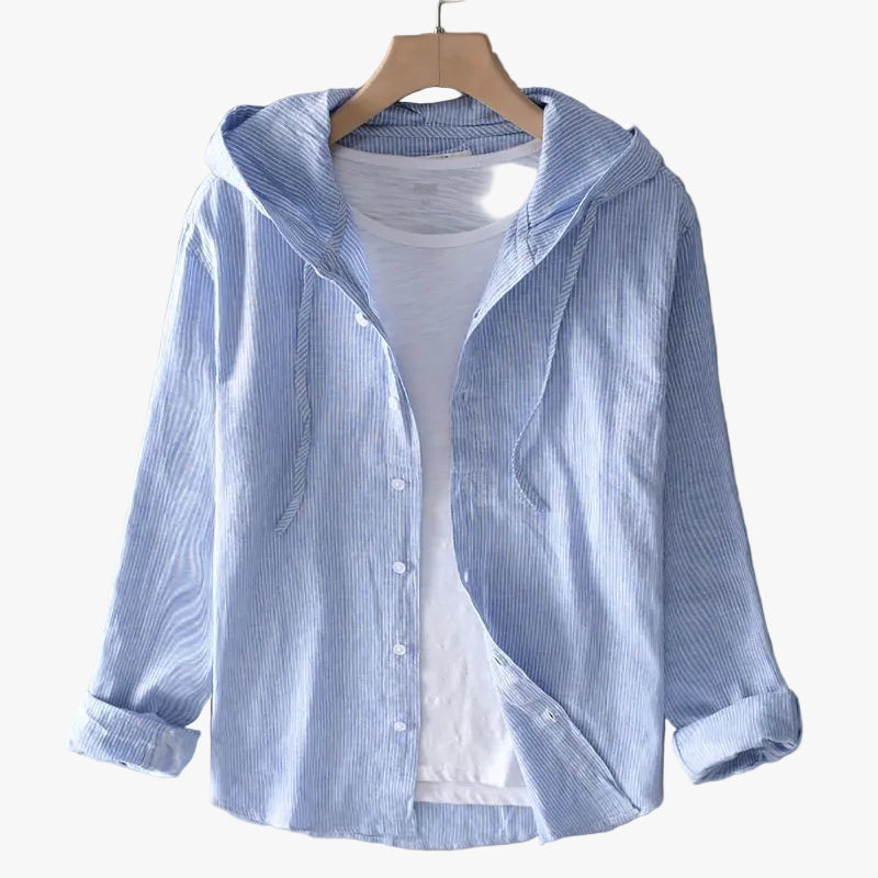 Dörte Damen Kapuzenhemd mit Knopfleiste und abgerundetem Saum – Blau