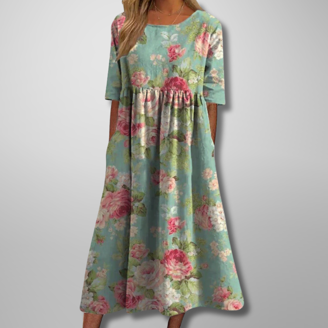 Dorothea | Midikleid mit Aquarell-Blumendruck