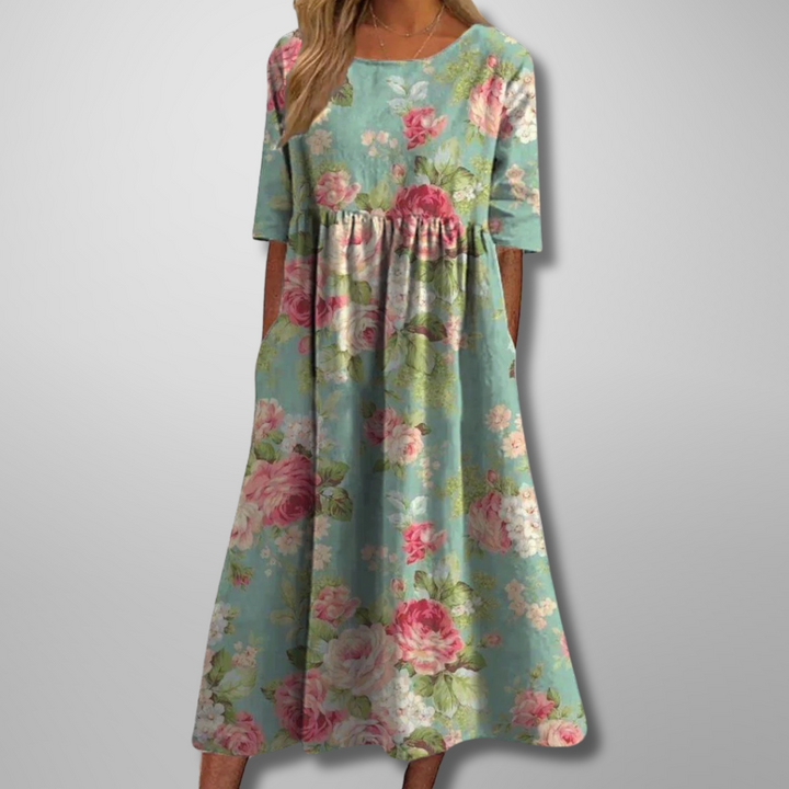 Dorothea | Midikleid mit Aquarell-Blumendruck