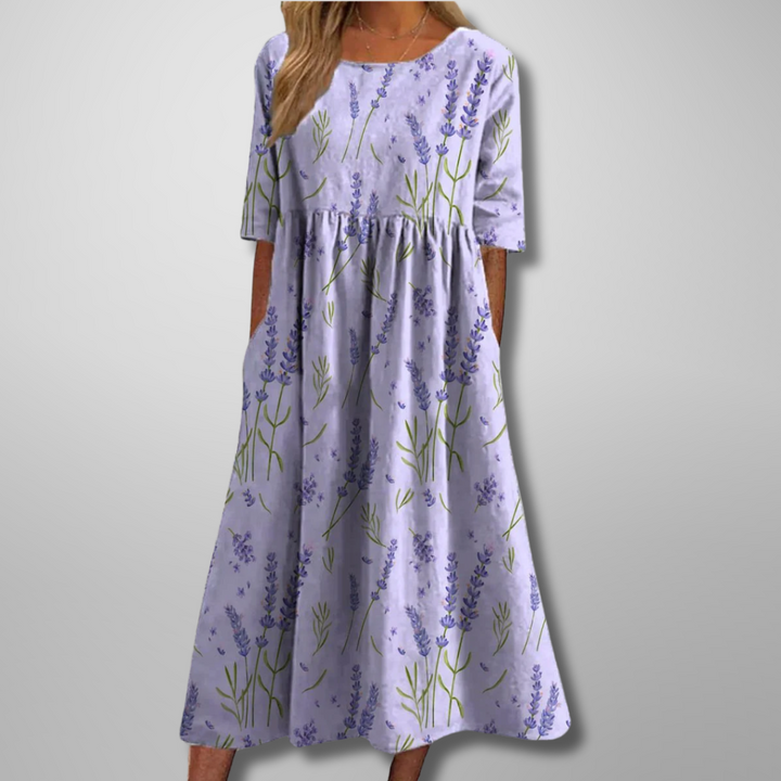 Dorothea | Midikleid mit Aquarell-Blumendruck