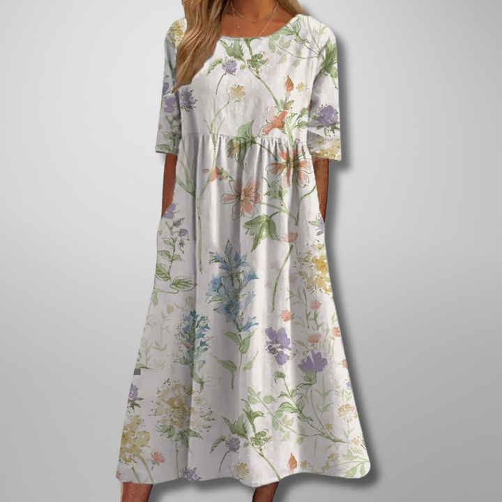 Dorothea | Midikleid mit Aquarell-Blumendruck