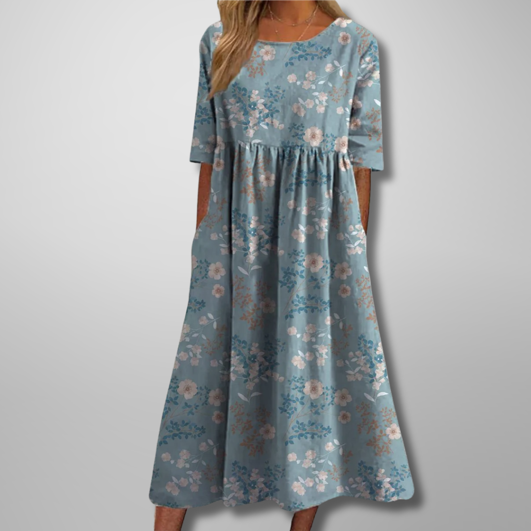 Dorothea | Midikleid mit Aquarell-Blumendruck