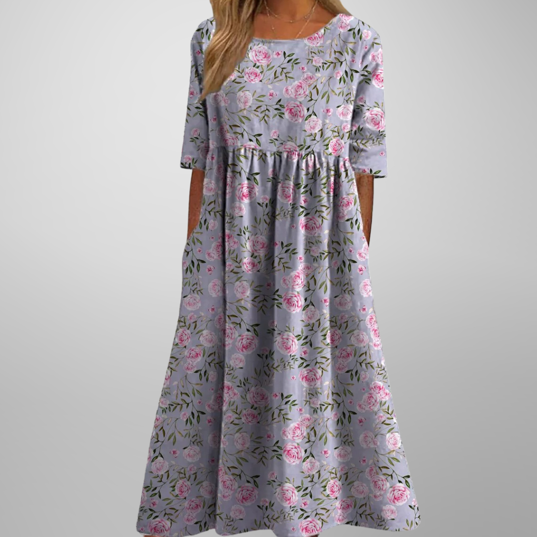 Dorothea | Midikleid mit Aquarell-Blumendruck