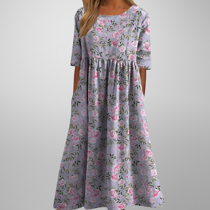 Dorothea | Midikleid mit Aquarell-Blumendruck