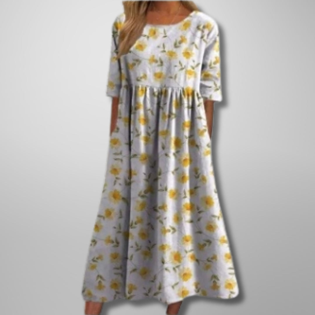 Dorothea | Midikleid mit Aquarell-Blumendruck