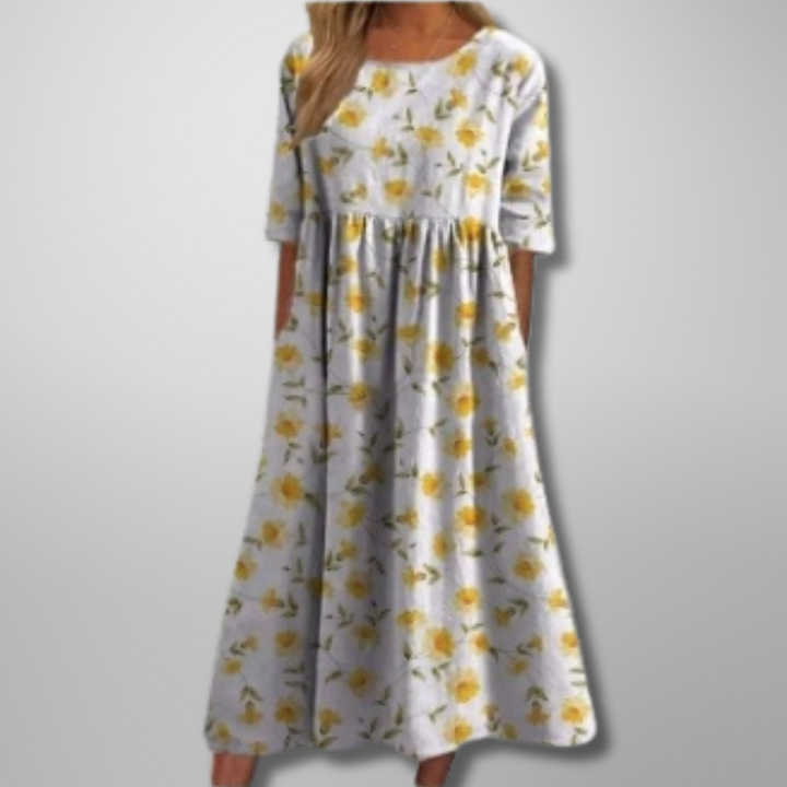 Dorothea | Midikleid mit Aquarell-Blumendruck