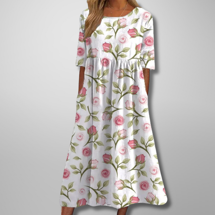 Dorothea | Midikleid mit Aquarell-Blumendruck