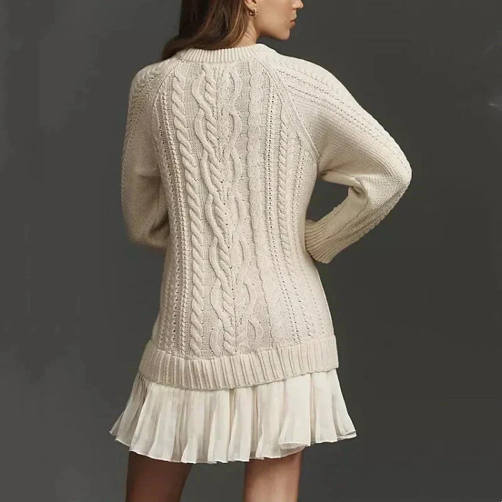 Edda Damen Strickkleid in A-Linie mit Zopfmuster und Faltenrock