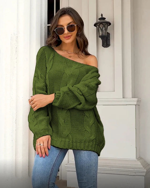 Edda | Damen Strickpullover mit Zopfmuster und langen Ärmeln