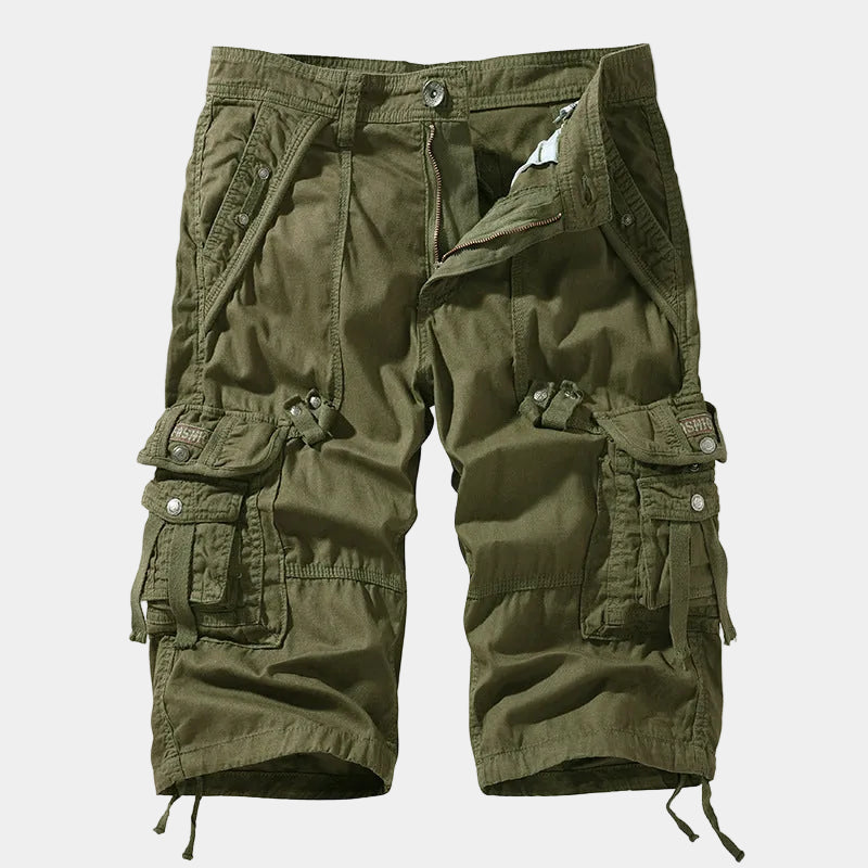 Eike Herren Cargo-Shorts mit Gürtel und Pattentaschen – Olivgrün