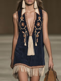 Elena | Damen Ärmelloses Boho-Minikleid mit Stickerei