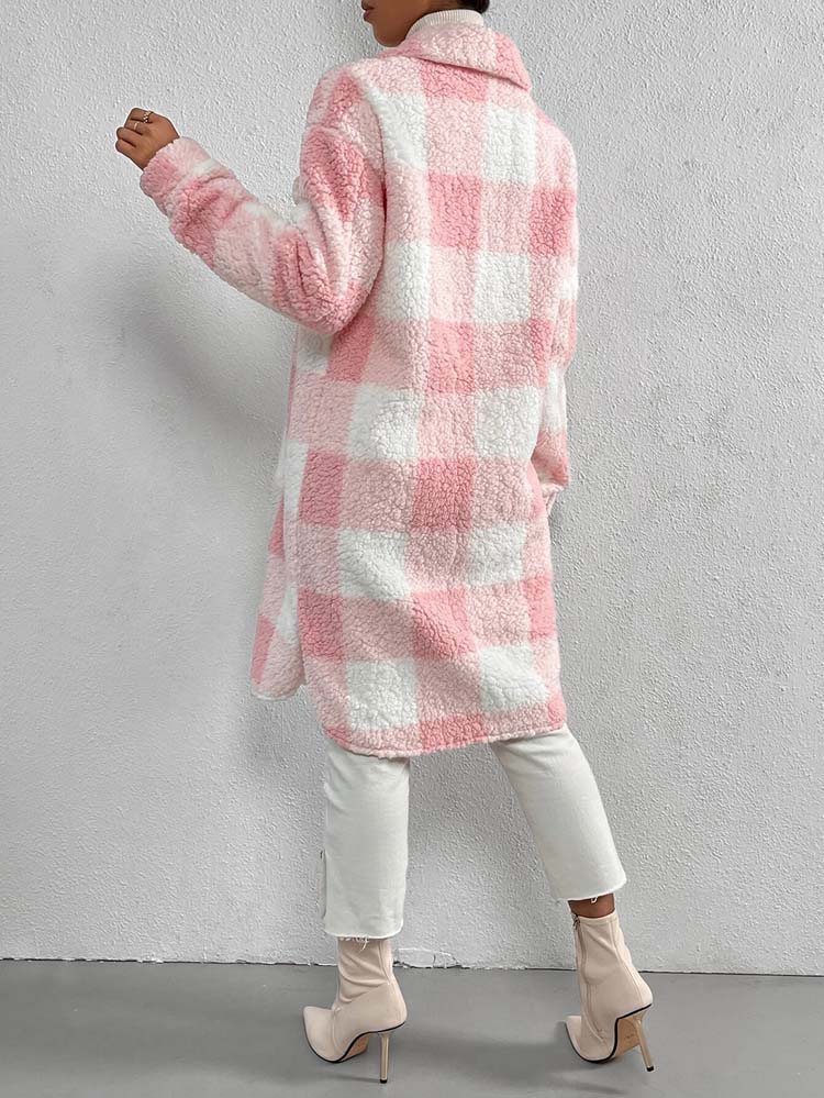 Elfie Damen lange Jacke mit Karomuster, Kragen und Knopfleiste