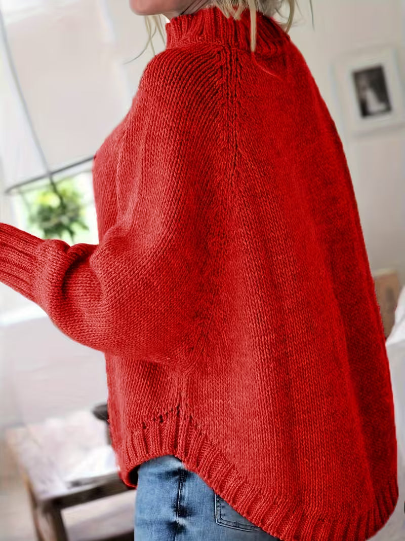 Elfie Damen Rollkragenpullover mit Fledermausärmeln und Zopfmuster