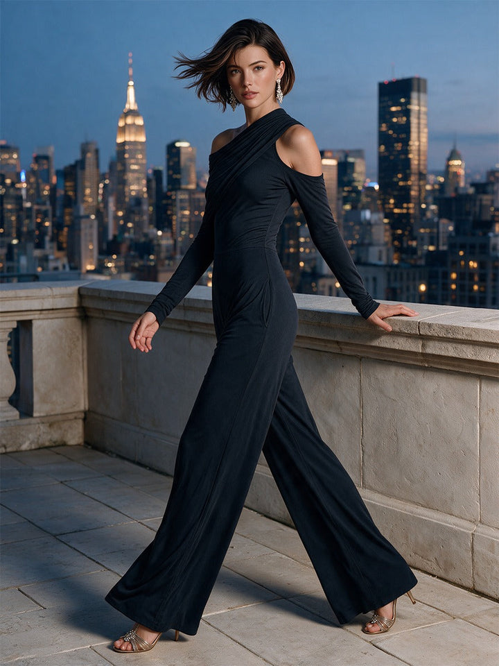 Elina Damen One-Shoulder-Jumpsuit mit Schulter-Cut-out und weitem Bein