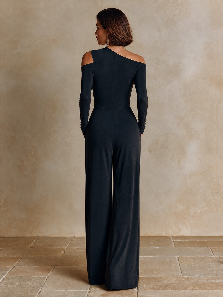 Elina Damen One-Shoulder-Jumpsuit mit Schulter-Cut-out und weitem Bein