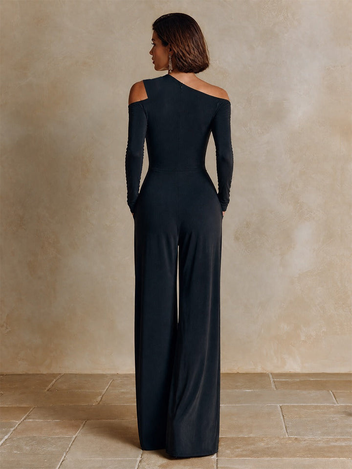 Elina Damen One-Shoulder-Jumpsuit mit Schulter-Cut-out und weitem Bein