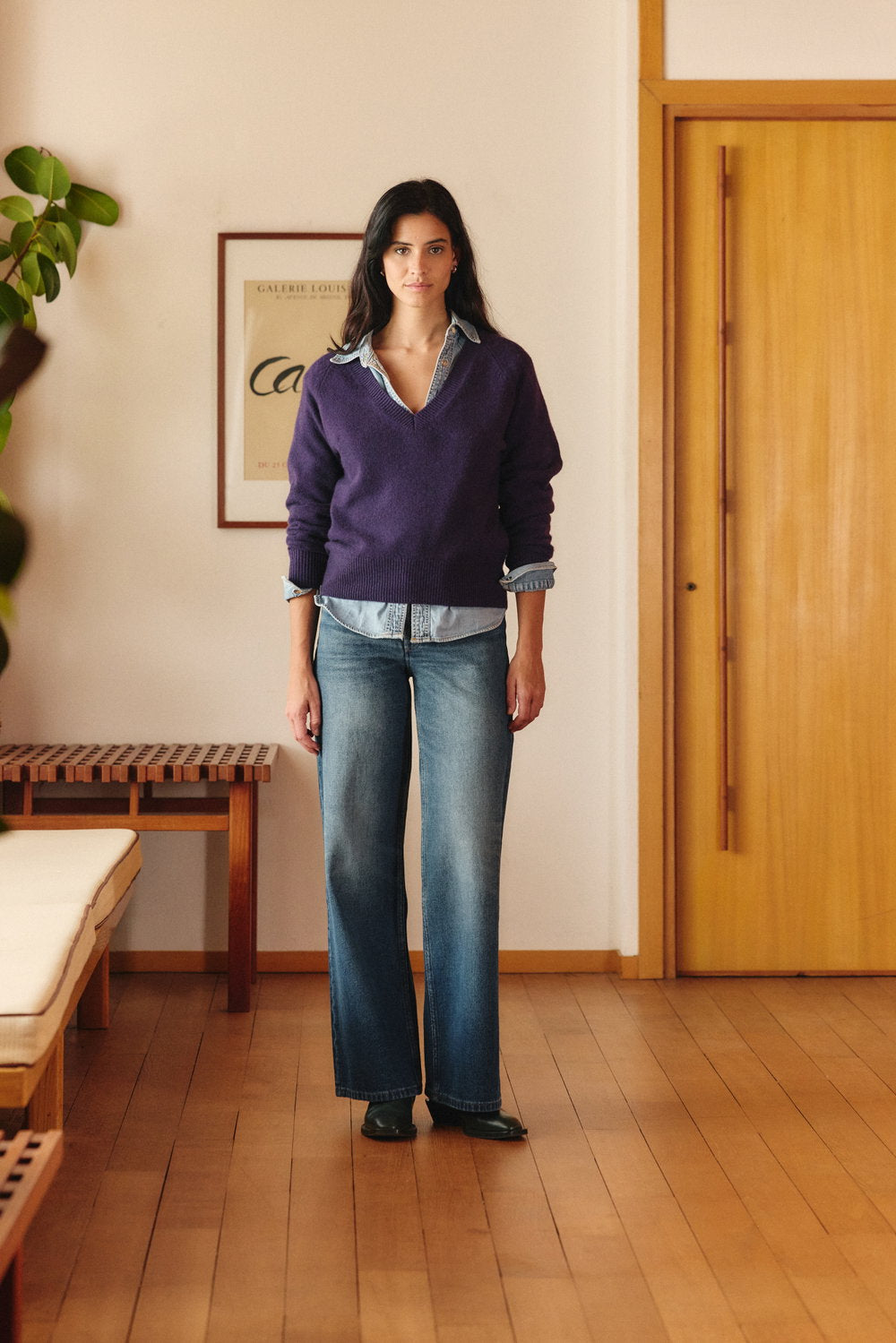 Elisa Damen Strickpullover mit V-Ausschnitt und klassischem geradem Schnitt