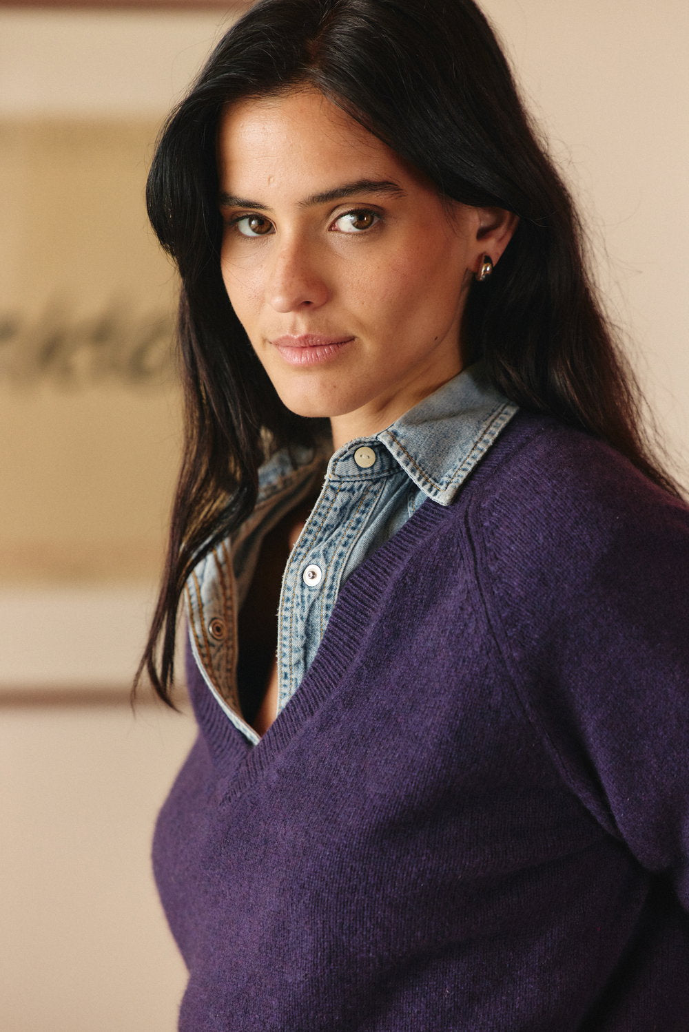 Elisa Damen Strickpullover mit V-Ausschnitt und klassischem geradem Schnitt