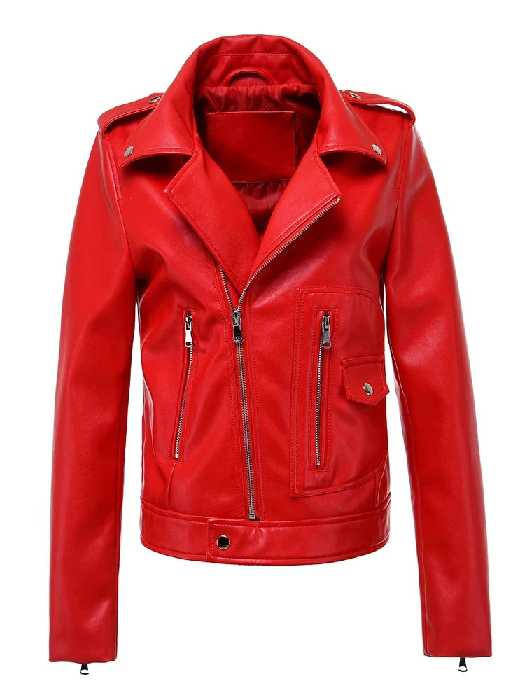 Ella Damen kurze Bikerjacke aus Kunstleder mit Reverskragen