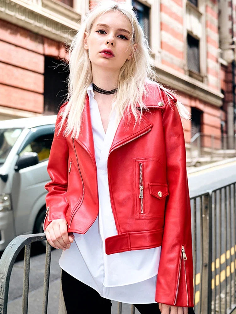 Ella Damen kurze Bikerjacke aus Kunstleder mit Reverskragen