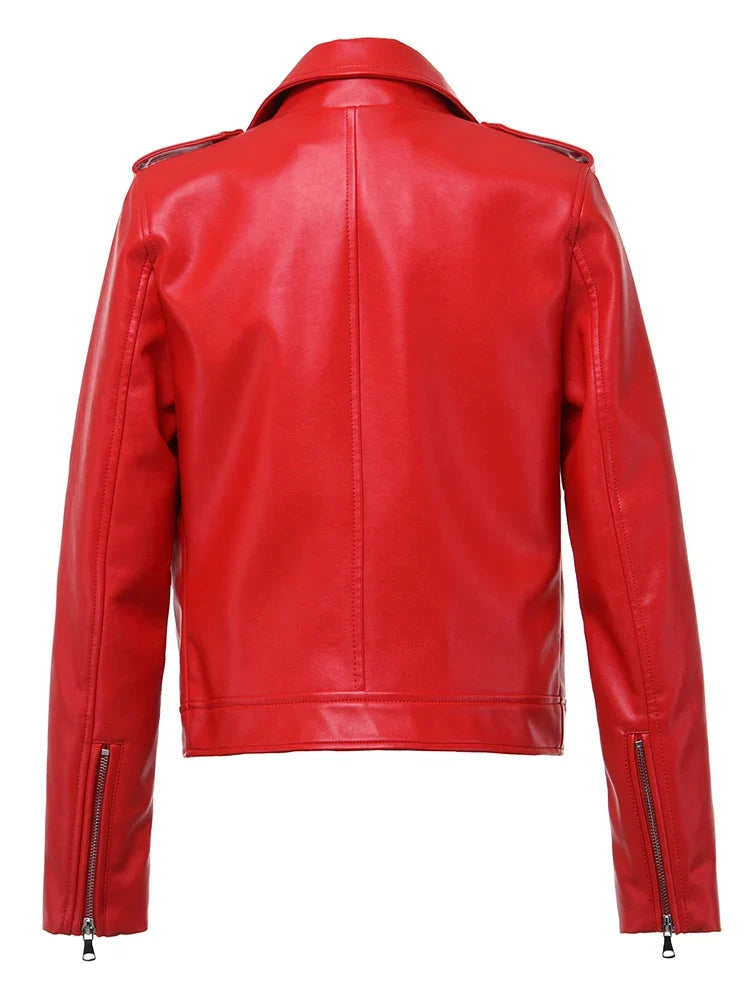 Ella Damen kurze Bikerjacke aus Kunstleder mit Reverskragen