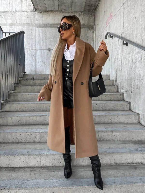 Ella | Damen langer Peacoat mit doppelreihiger Front und Knöpfen