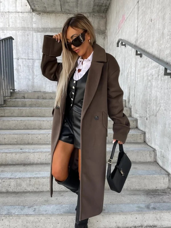 Ella | Damen langer Peacoat mit doppelreihiger Front und Knöpfen